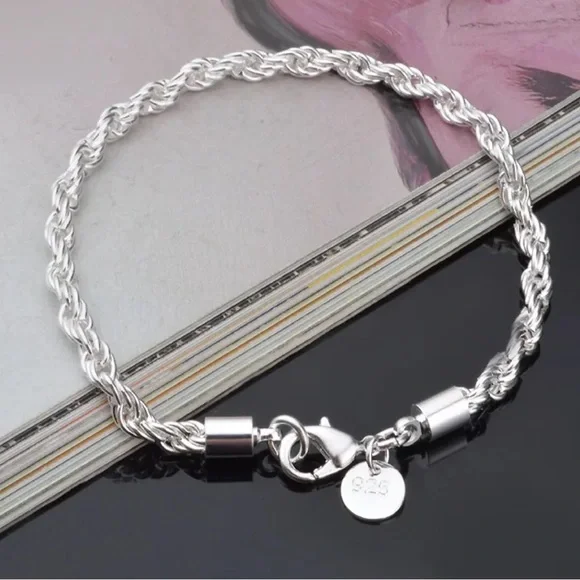 NEW TWISTED 925 STERLING SILVER BRACELET, NICE BRACELET, CUTE BRACELET - Picture 1 of 5